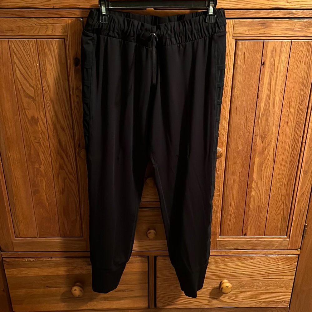 Fabletics Black Drawstring Pants with Sheer Panels